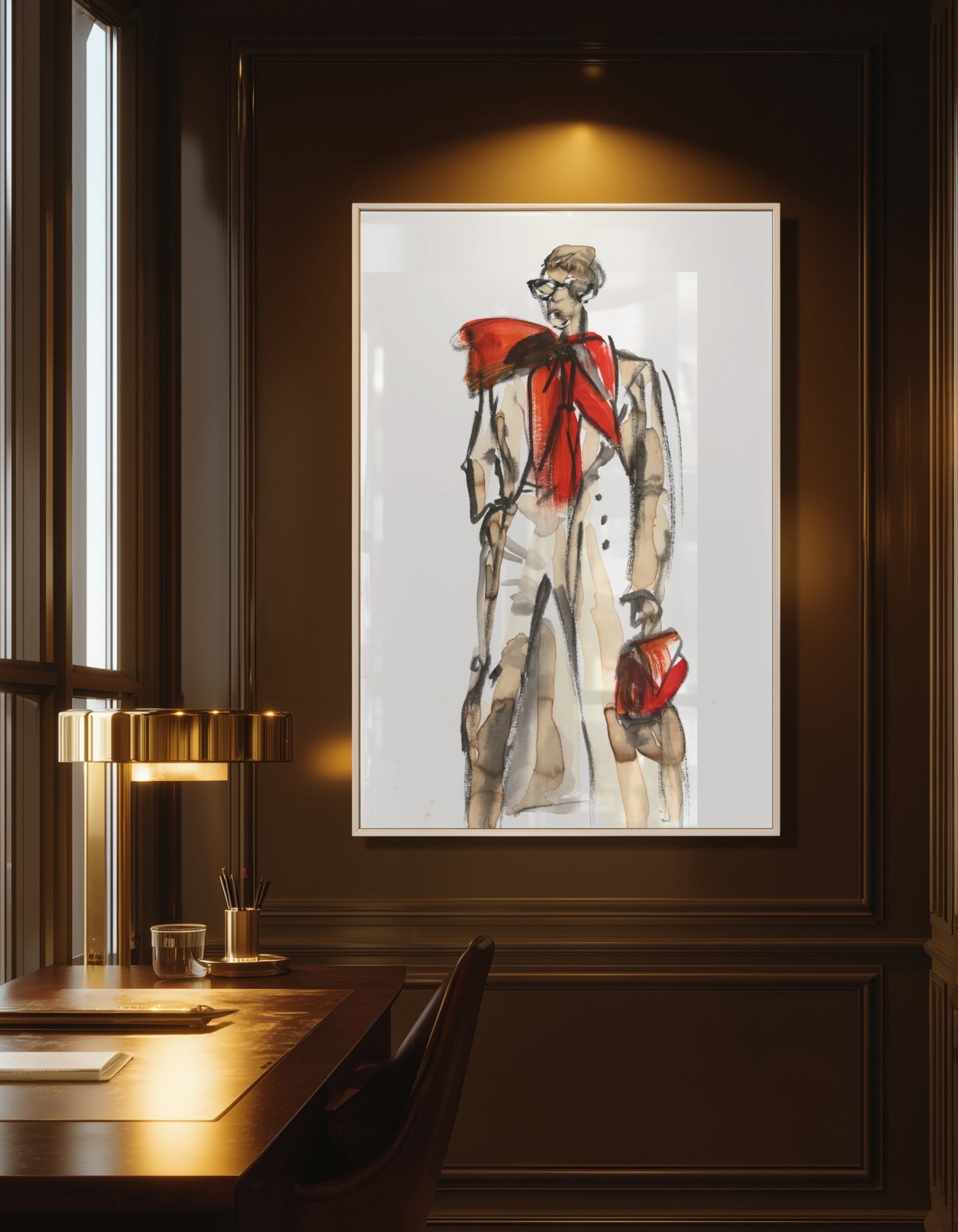 Coffee to Shine fine art print by Ingela Johansson, displayed in a dark office interior