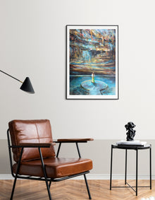 Finding Her Voice, an original work on paper by Swedish artist Ingela Johansson, displayed in a contemporary interior.