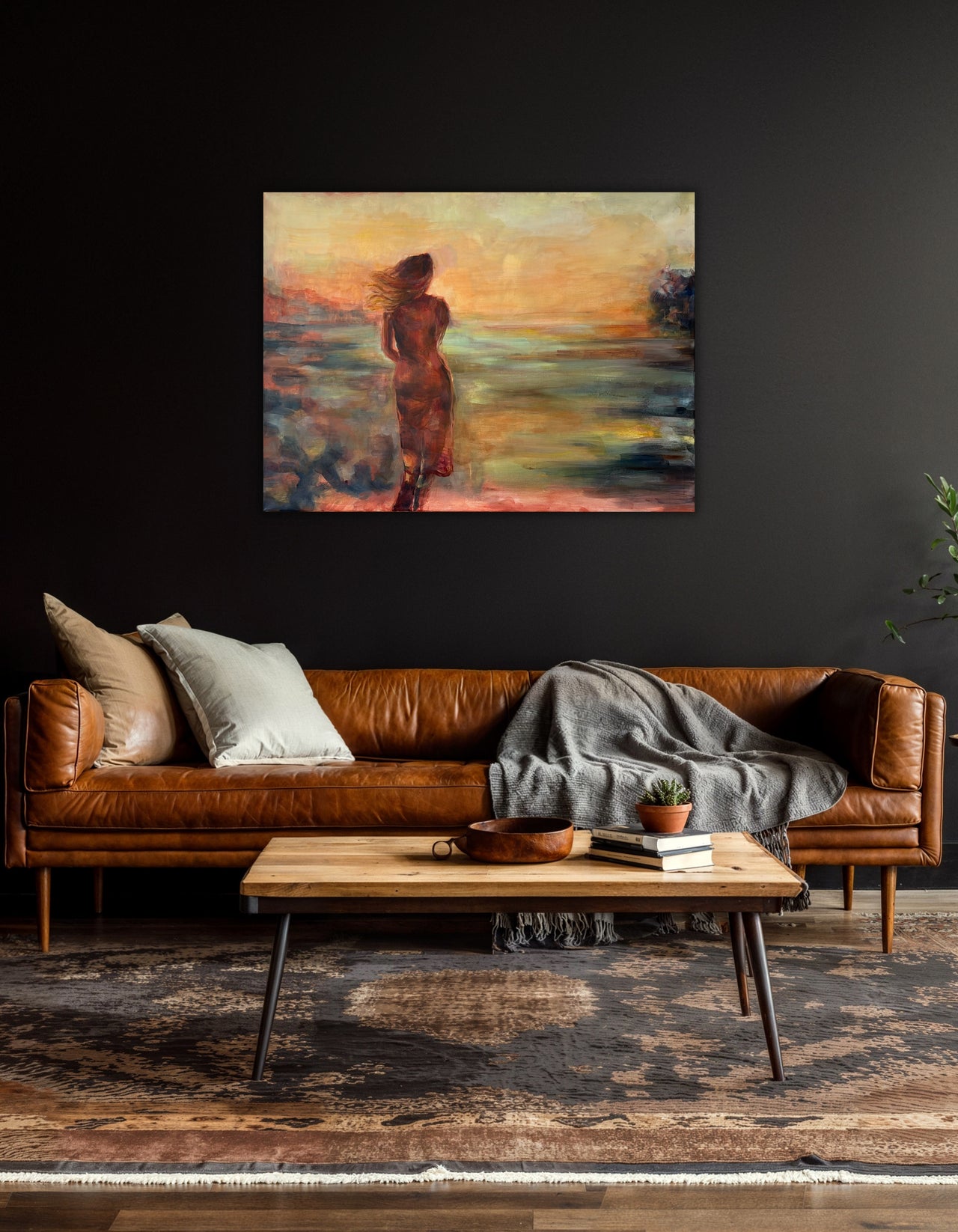 Her Own True Colors by Ingela Johansson displayed in a living room – original acrylic painting, RED Collection 