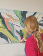 Video of artist Ingela Johansson painting Echoes of Heartland in the studio, to music