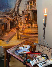 Painting process of the temple of tomorrow artist studio for Ingela Johansson 